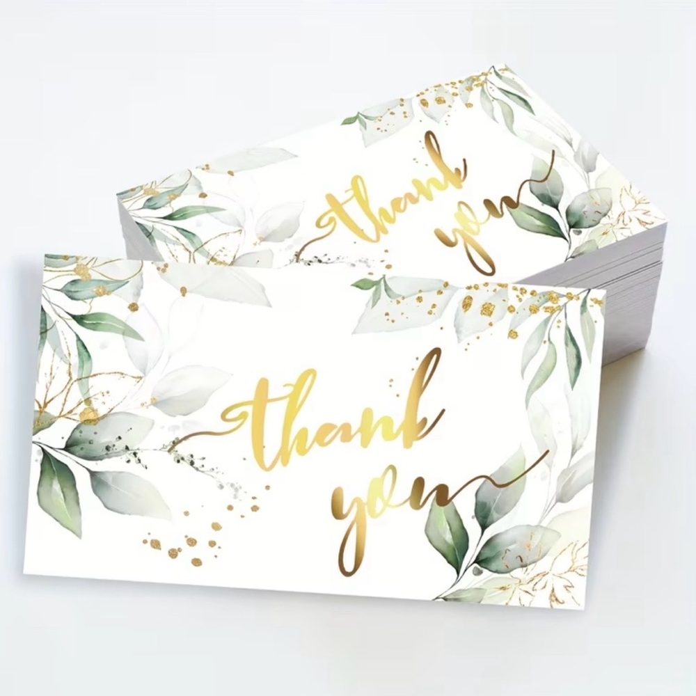 Elegant Gold and Green Thank You Cards, NEW, 50 cards